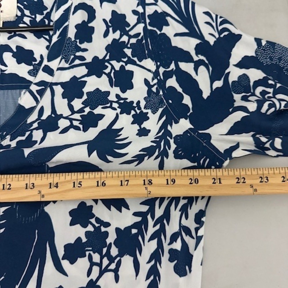 Figue Blue White Floral Tassel Midi Dress Kaftan Viscose L Boho Resort Tropical - Picture 3 of 10